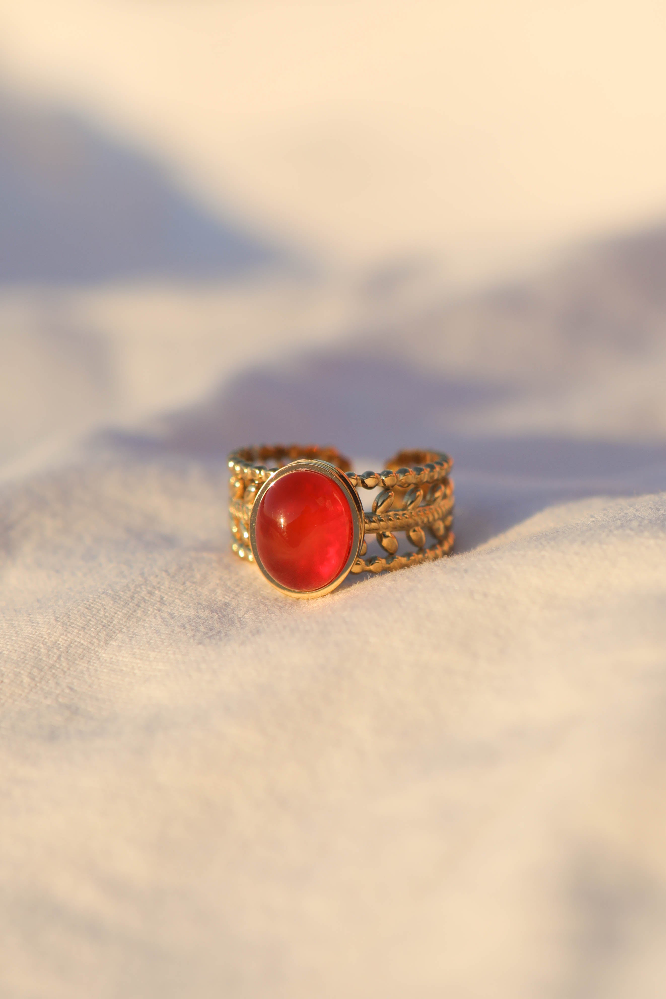 Bague couronne - pierre ovale