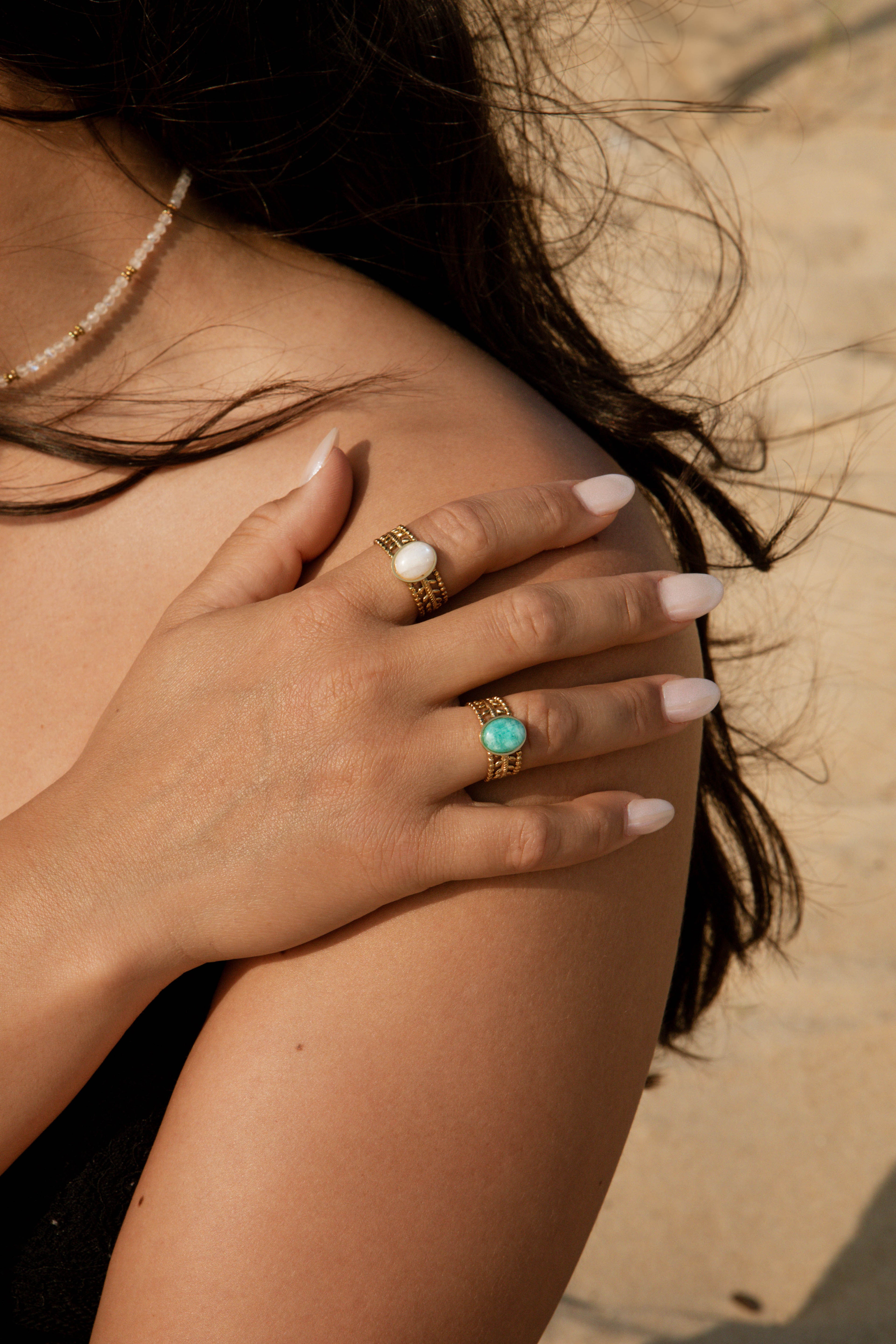 Bague couronne - pierre ovale