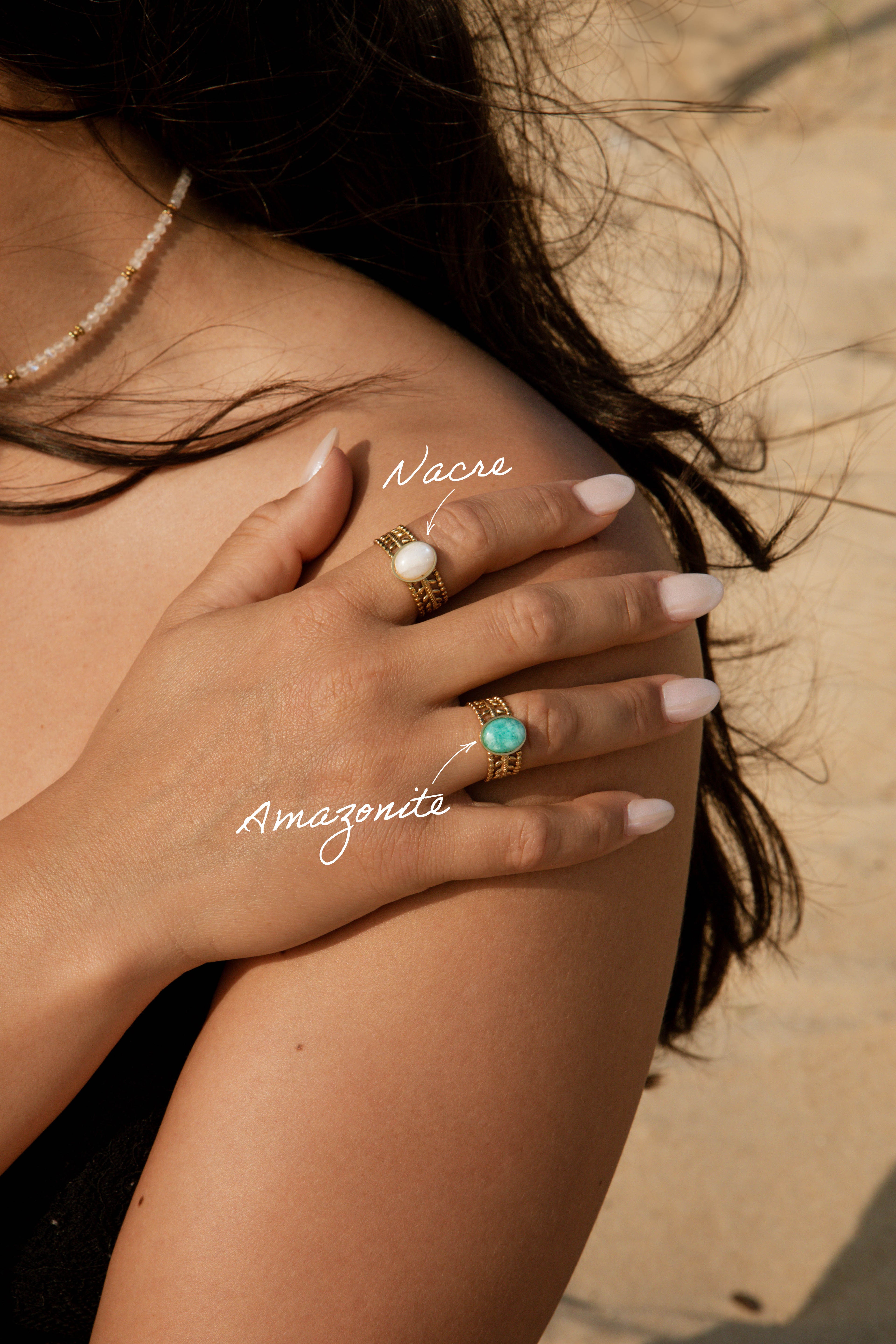 Bague couronne - pierre ovale