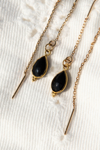Boucles d’oreilles chaîne pendante avec pendentif goutte en pierre fine