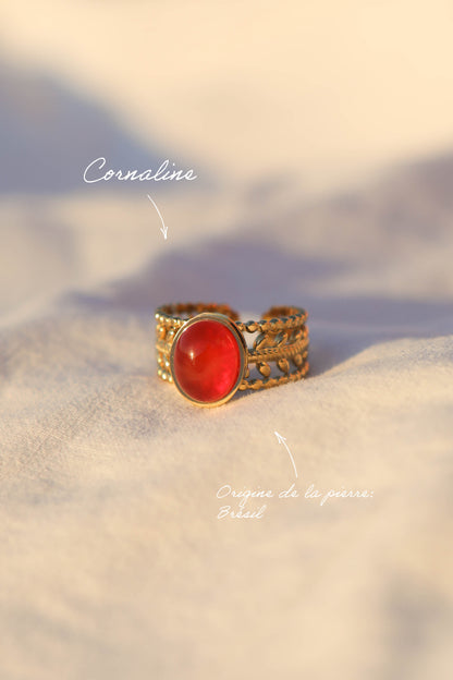 Bague couronne - pierre ovale