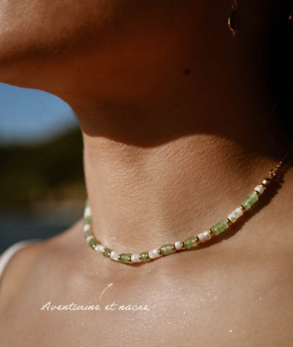 Collier ras de cou en pierres fines heishi