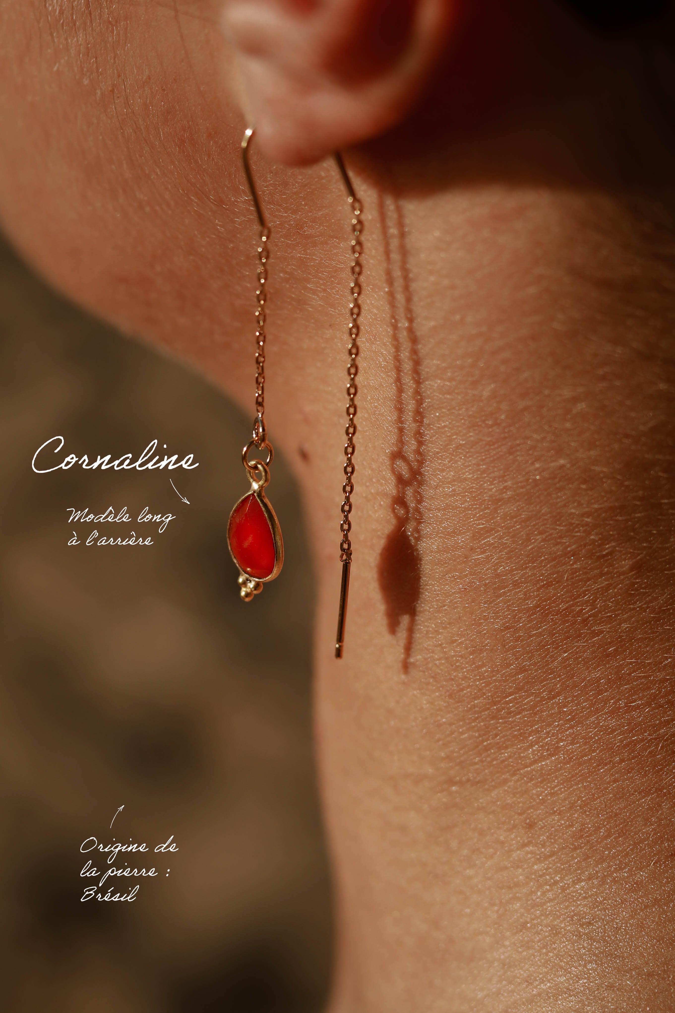 Boucles d’oreilles chaîne pendante avec pendentif goutte en pierre fine