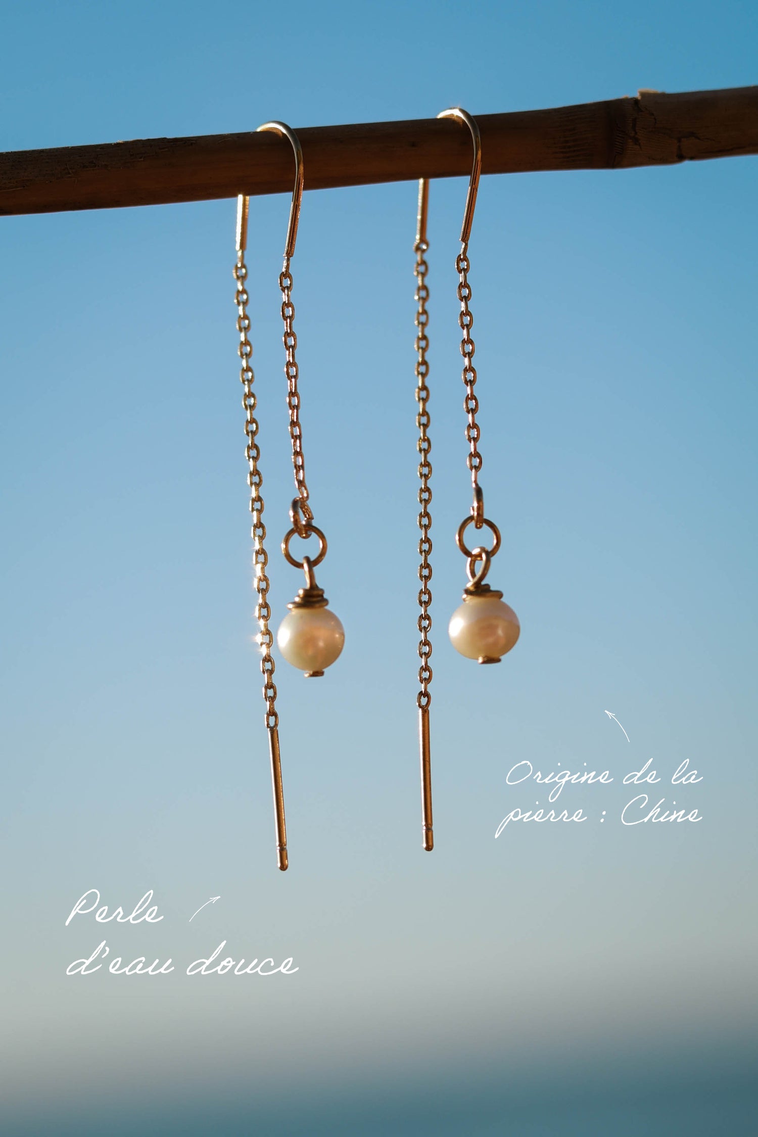 Boucles d’oreilles chaîne pendante avec pendentif goutte en pierre fine