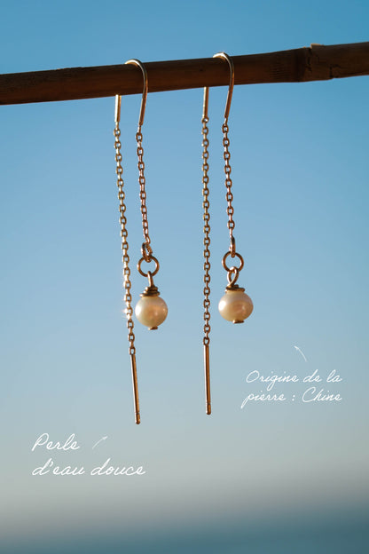 Boucles d’oreilles chaîne pendante avec pendentif goutte en pierre fine