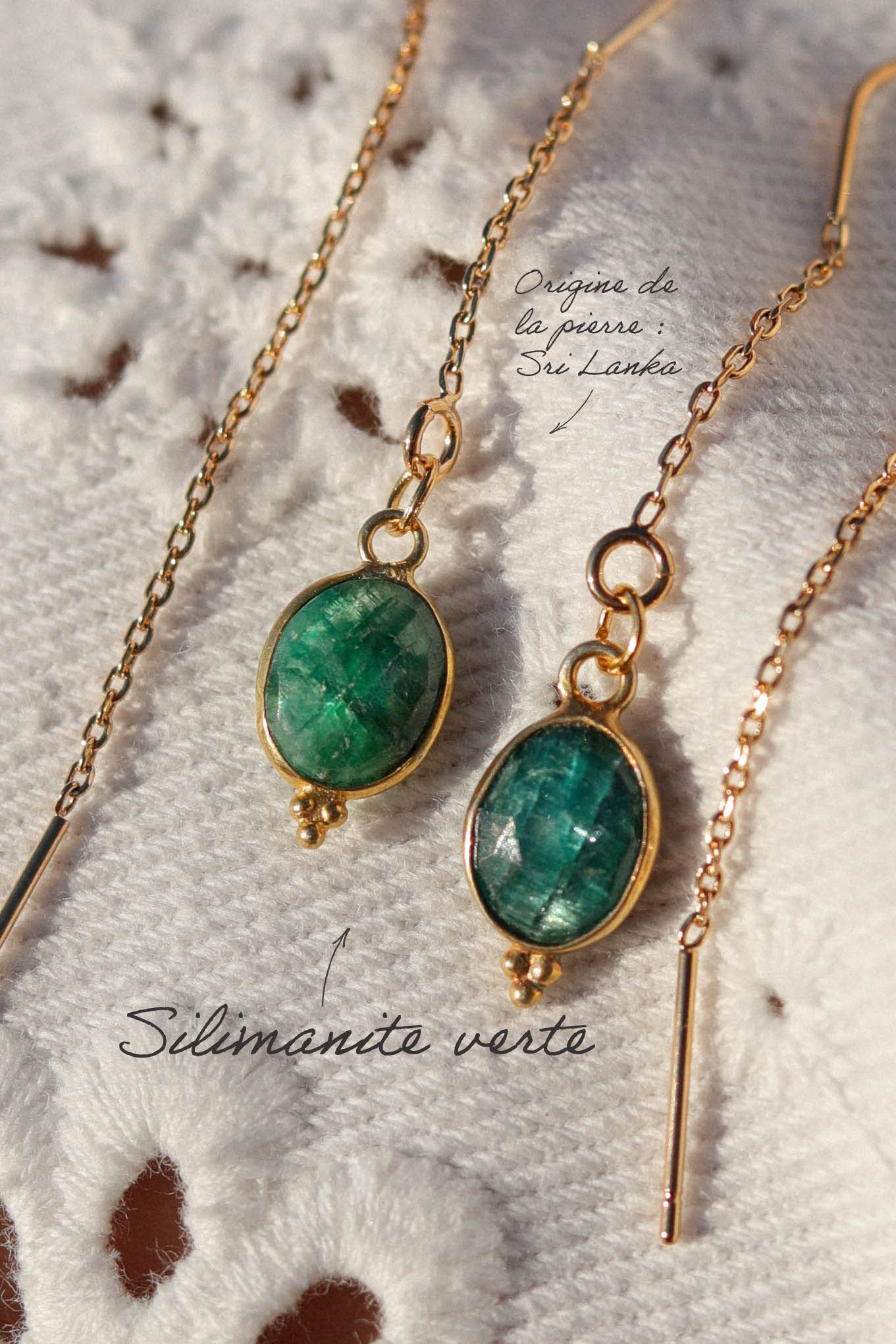 Boucles d’oreilles chaîne pendante avec pendentif goutte en pierre fine