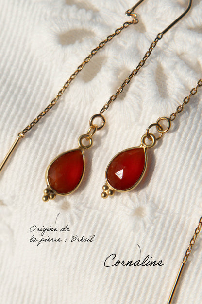 Boucles d’oreilles chaîne pendante avec pendentif goutte en pierre fine