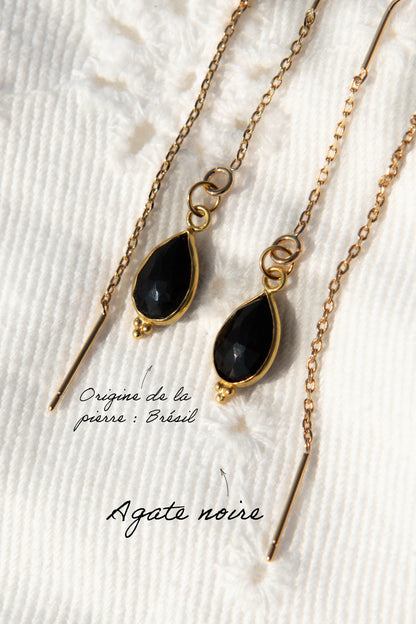 Boucles d’oreilles chaîne pendante avec pendentif goutte en pierre fine