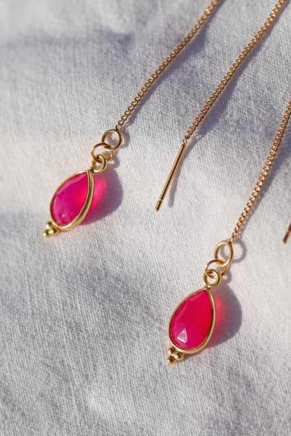 Boucles d’oreilles chaîne pendante avec pendentif goutte en pierre fine